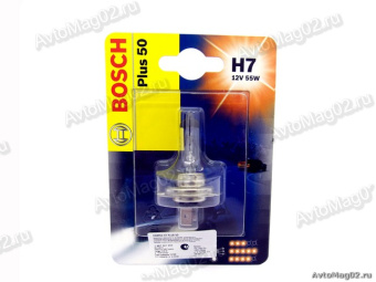 Лампа H7 12V  55W (PX26d)  BOSCH Plus50 +50%  1987301042 (1шт, блист.)